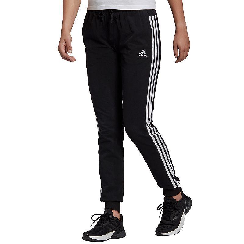 Womens adidas Essential 3-Stripe Single Jersey Pants Black Product Image