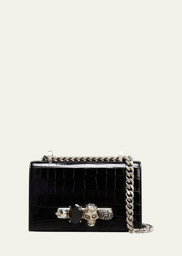 Alexander McQueen Mini Jeweled Croc Embossed Leather Crossbody Bag Product Image