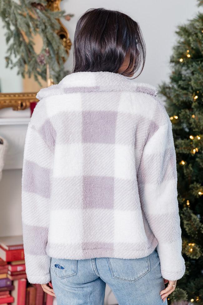 Let's Stay Here Grey Plaid Sherpa Jacket FINAL SALE Product Image