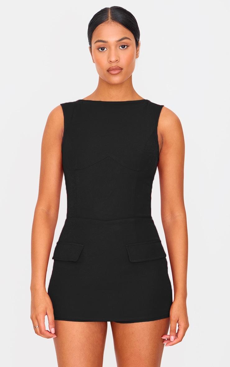 Tall Black Woven Pocket Detail Sleeveless Skort Romper Product Image