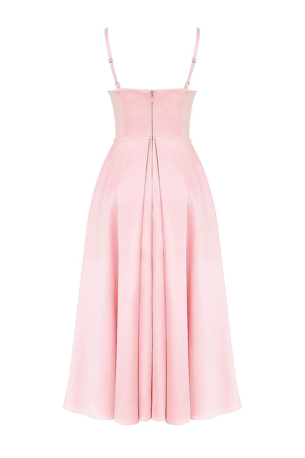 Tiffany Parisian Pink Satin A-Line Midi Dress Product Image