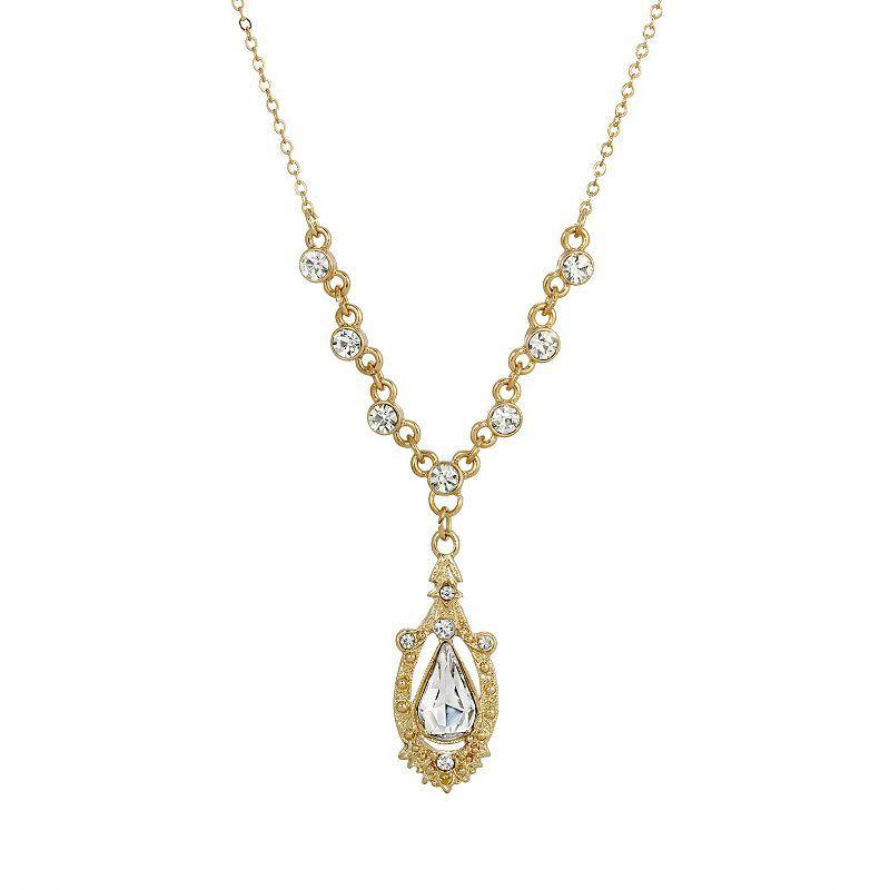 1928 Gold Tone Crystal Suspended Teardrop Necklace Product Image