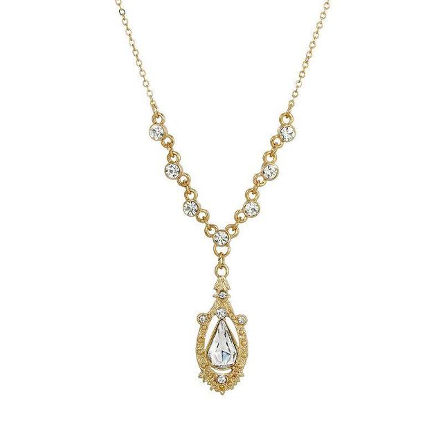 1928 Simulated Crystal Suspended Teardrop Pendant Necklace, Womens, Gold Tone Product Image