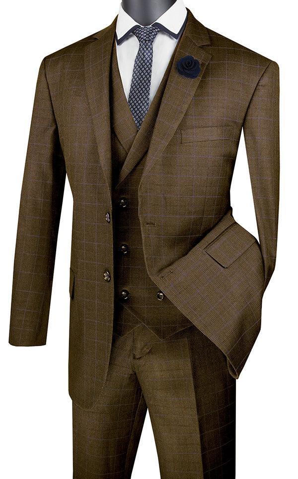 Venetian Collection - Taupe Regular Fit Glen Plaid 2 Button 3 Piece Suit Product Image