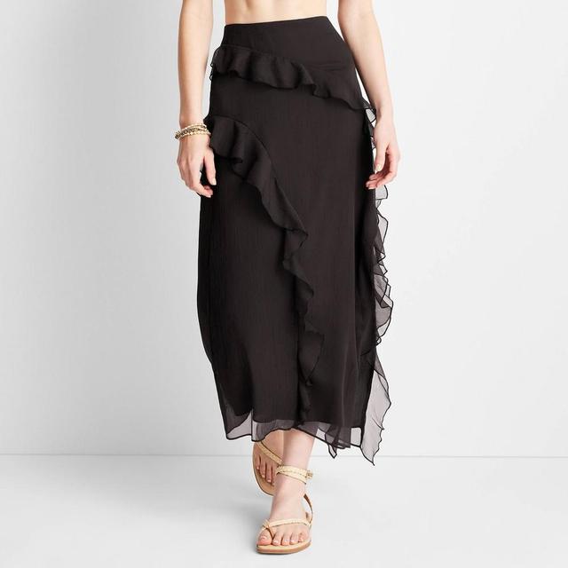 Womens Asymmetrical Ruffle Maxi Skirt - Future Collective with Jenee Naylor Dark Brown 6 Product Image