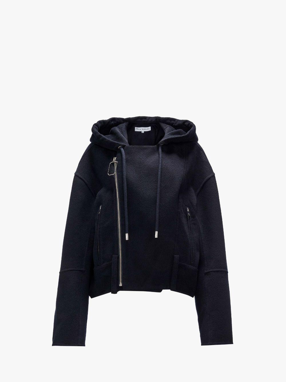 WOOL HOODED BIKER JACKET in blue | JW Anderson US  Product Image