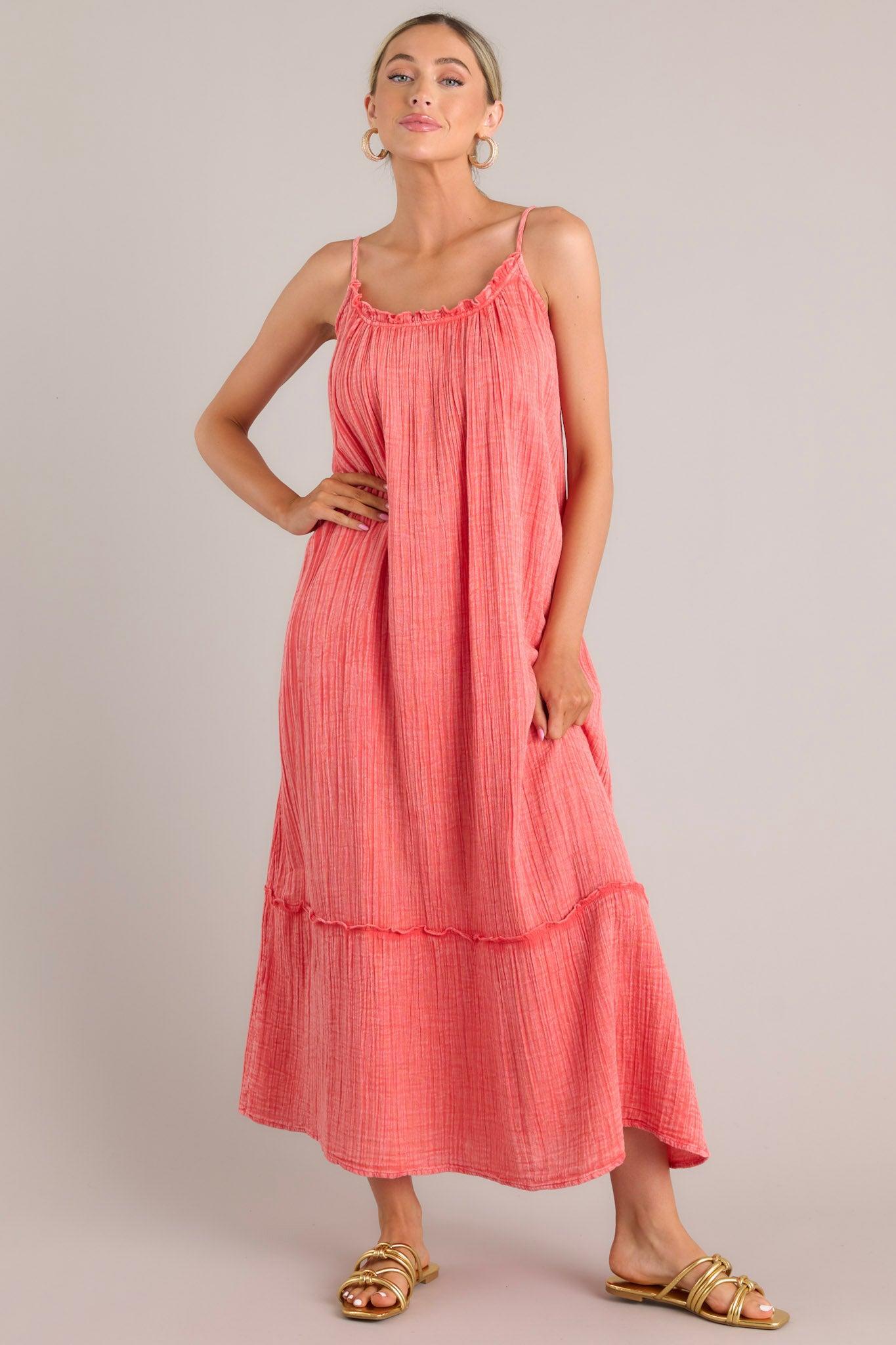 Strawberry Fields Coral Cotton Gauze Maxi Dress Product Image