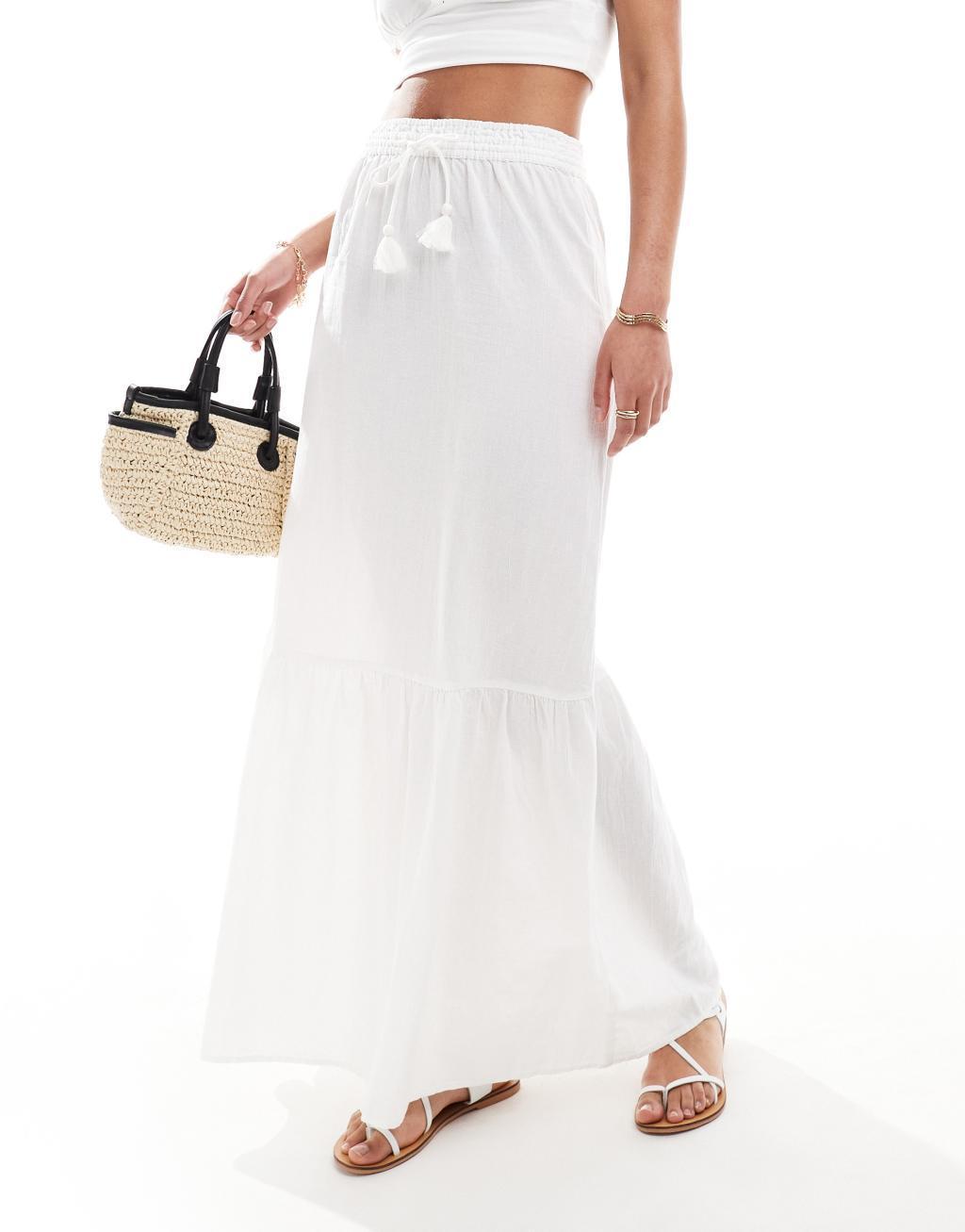 Vero Moda Tall boho maxi skirt in white Product Image