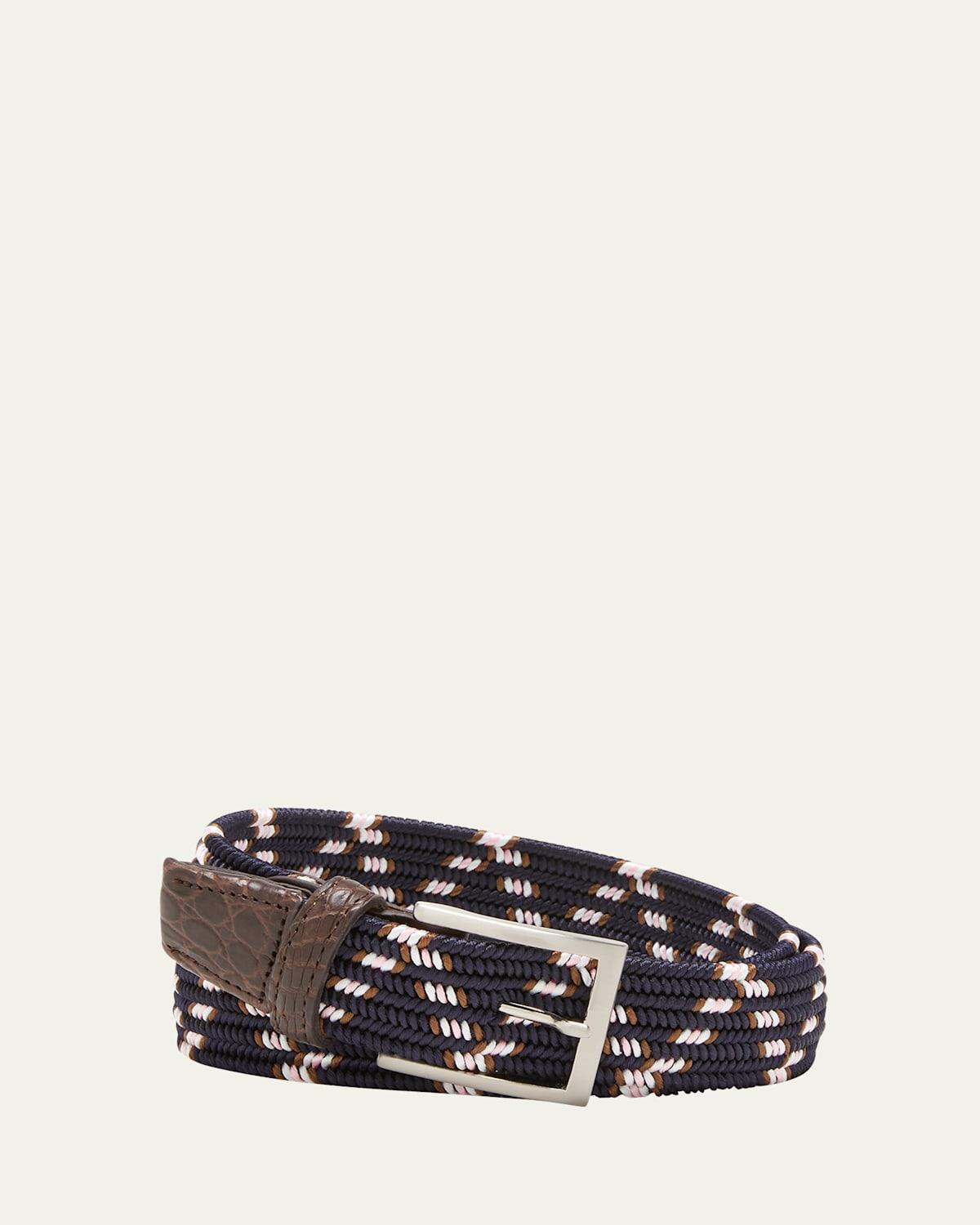 Mens Stretch Woven Belt with Alligator Trim Product Image