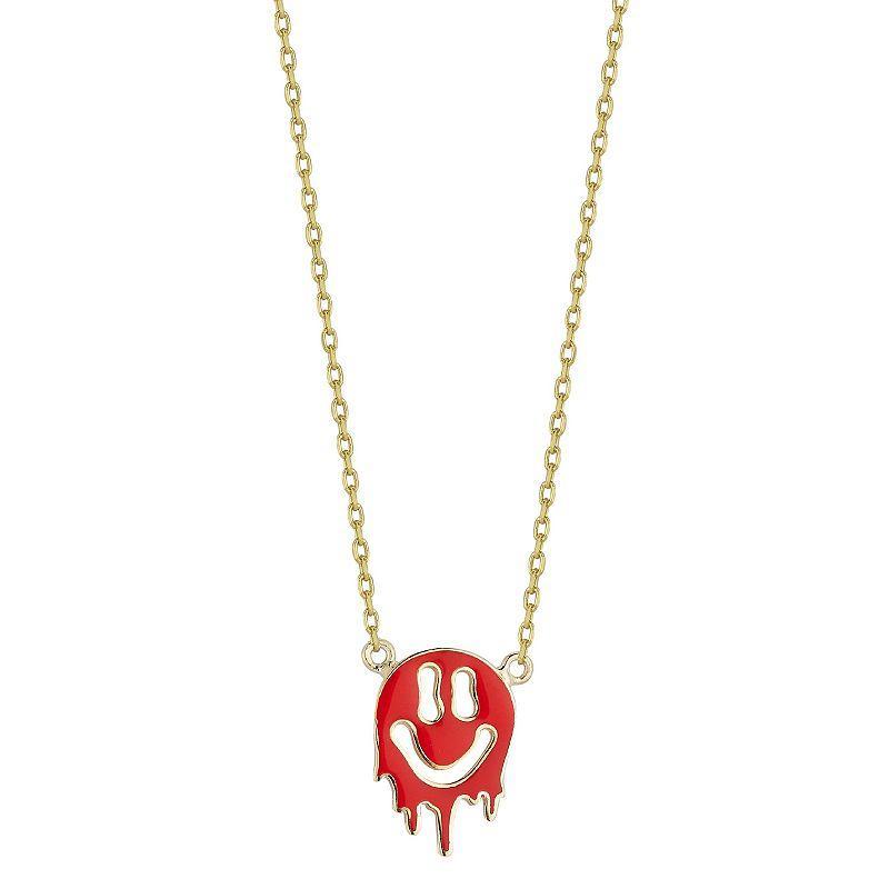 Sunkissed Sterling 14k Gold Over Silver Smiley Face Necklace, Womens Gold Tone Red Product Image