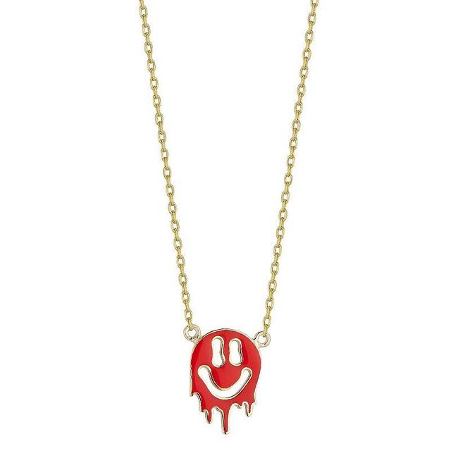 Sunkissed Sterling 14k Gold Over Silver Smiley Face Necklace, Womens Gold Tone Red Product Image