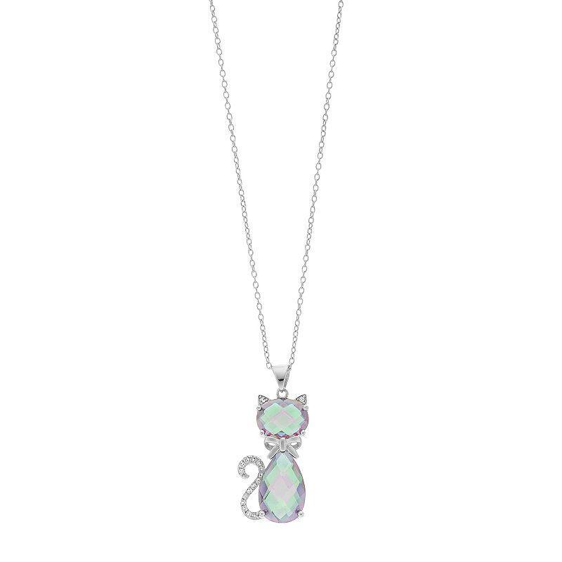 Rosabella Sterling Silver Topaz Cat Pendant Necklace, Womens Product Image