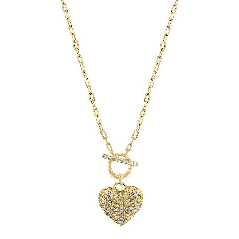 10k Gold 1/4 Carat T.W. Diamond Heart, Open Circle, & Bar Necklace, Womens Product Image