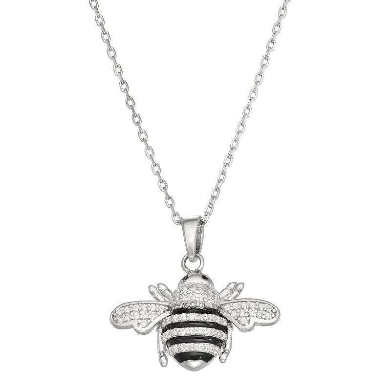 Sterling Silver Cubic Zirconia Bumblebee Pendant Necklace, Womens Product Image