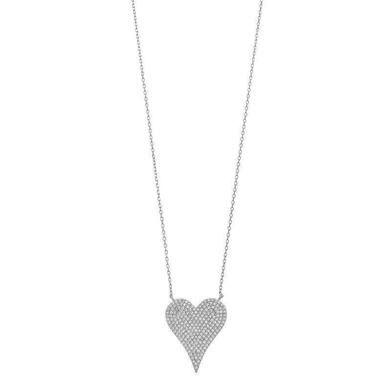 14k Gold Over Silver Cubic Zirconia Heart Pendant Necklace, Womens Sterling Product Image