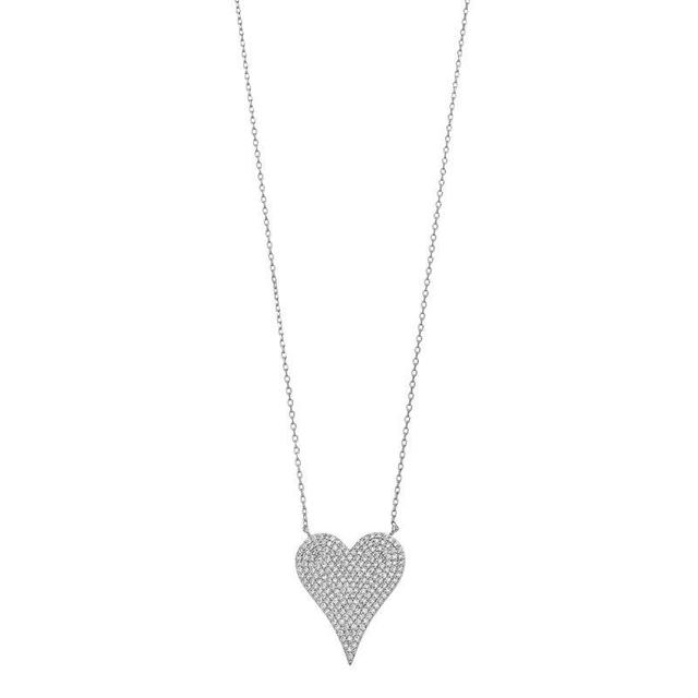 14k Gold Over Silver Cubic Zirconia Heart Pendant Necklace, Womens Sterling Product Image