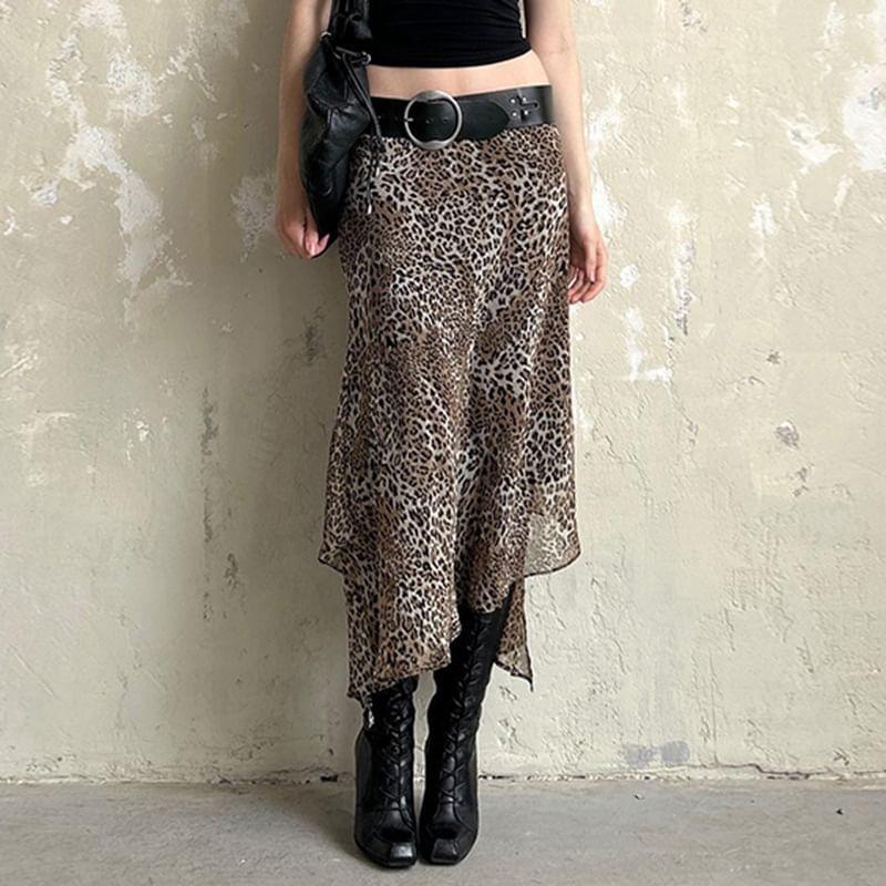 Leopard Print Asymmetrical Hem Skirt Product Image