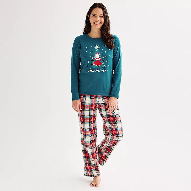 Petite Jammies For Your Families Jingle Bell Rock Mrs. Claus Pajama Top & Fleece Pajama Bottoms Set, Womens Product Image