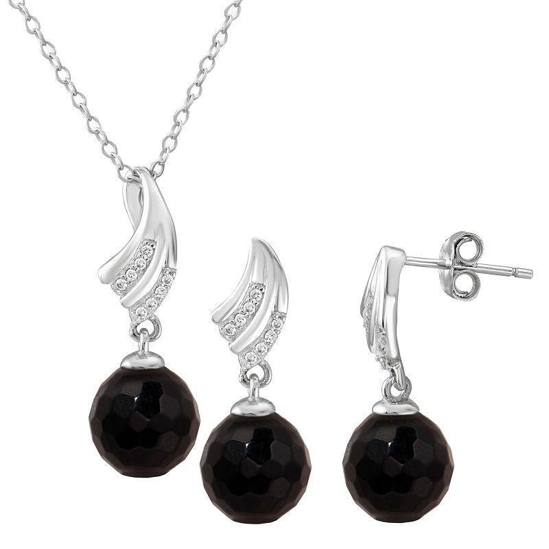 Onyx Cubic Zirconia Leaf 2-piece Earring & Pendant Necklace Set, Womens Black Product Image