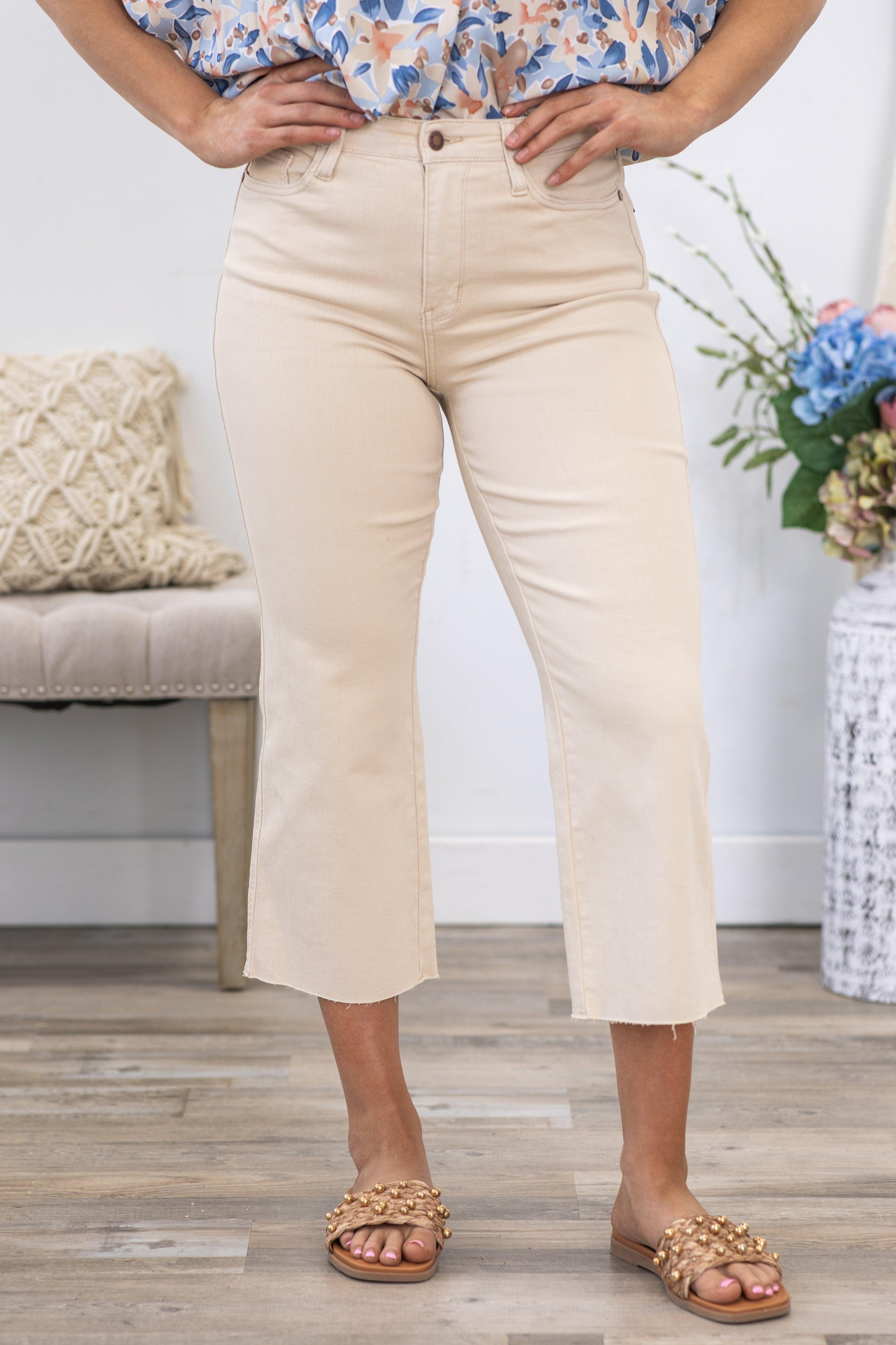 Judy Blue Beige Tummy Control Crop Jeans Product Image