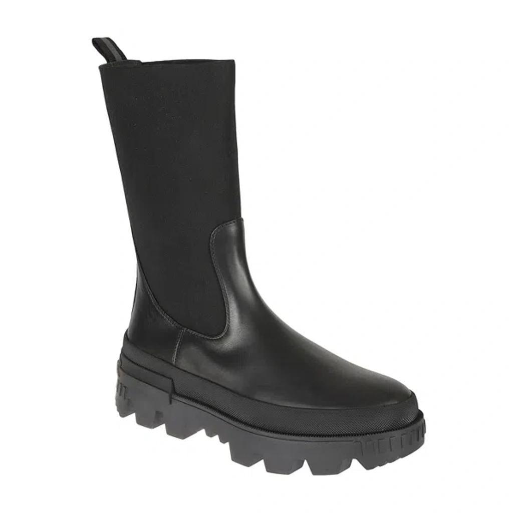 MONCLER Leather Logo Boots Women In Black Product Image