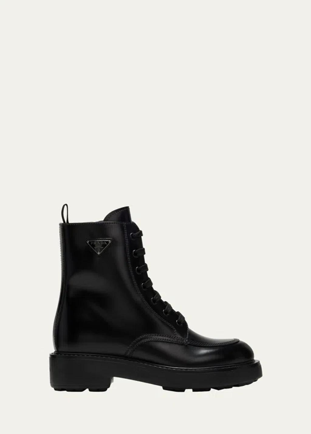 Calfskin Lace-up Ankle Boots In Black product image