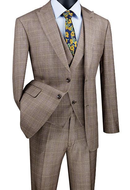 Tan Modern Fit Glen Plaid 2 Button Peak Lapel 3 Piece Suit Product Image