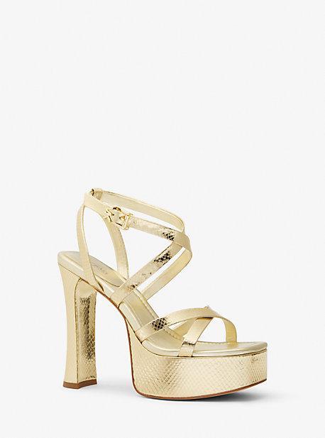 Paola Metallic Snake Embossed Leather Platform Sandal Product Image