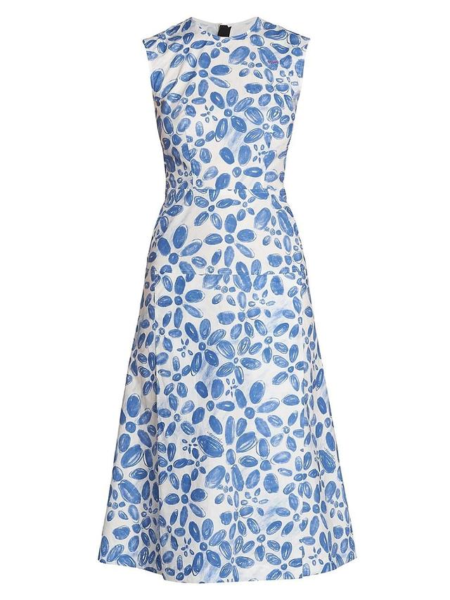 Womens Printed Cotton Midi-Dress Product Image