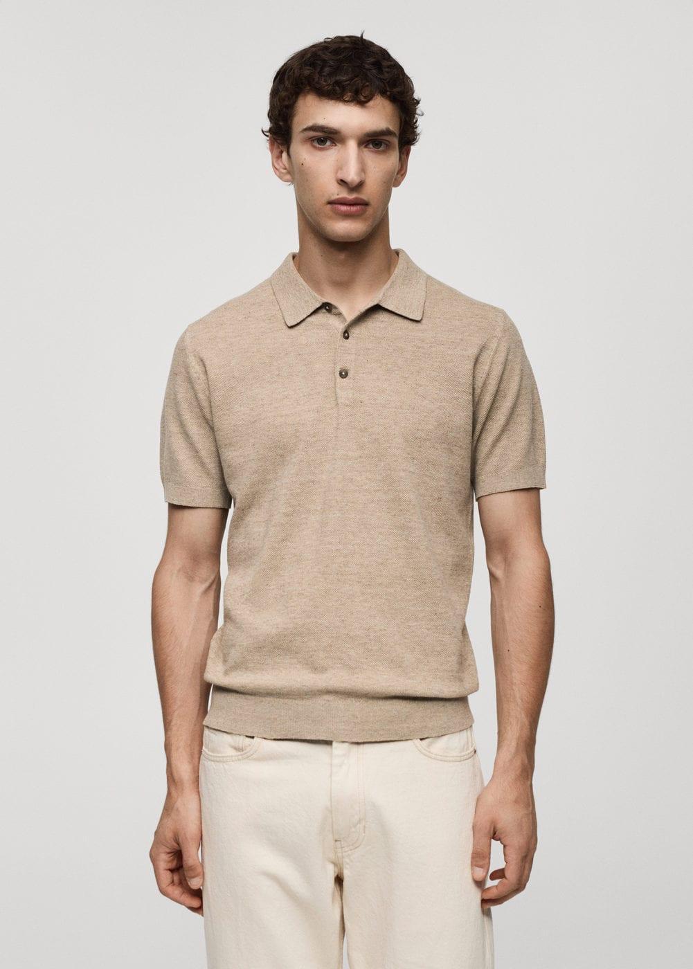 MANGO MAN - Short-sleeve knitted polo shirt sandMen Product Image