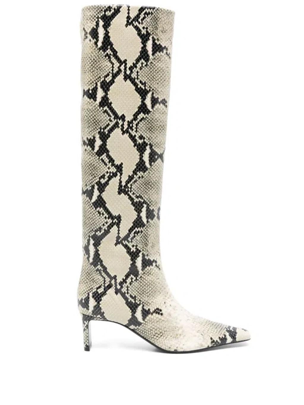 KHAITE Snake-effect Leather Knee-high Boots In Nude & Neutrals Product Image