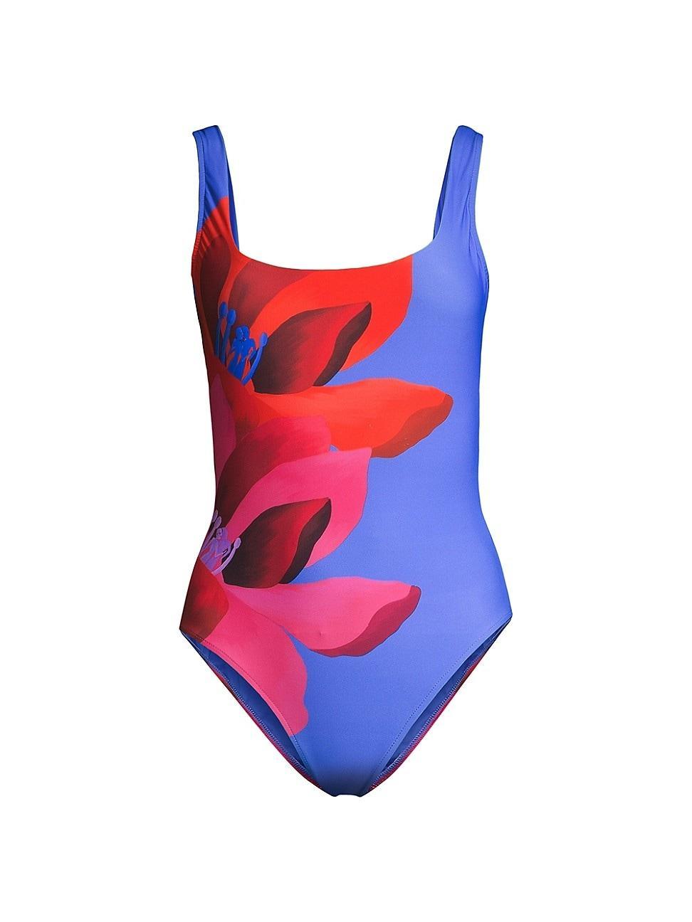 Womens Watercolor Floral One-Piece Swimsuit Product Image