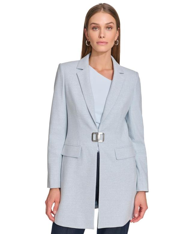 Dkny Womens Logo-Closure Long Blazer - Blue Product Image