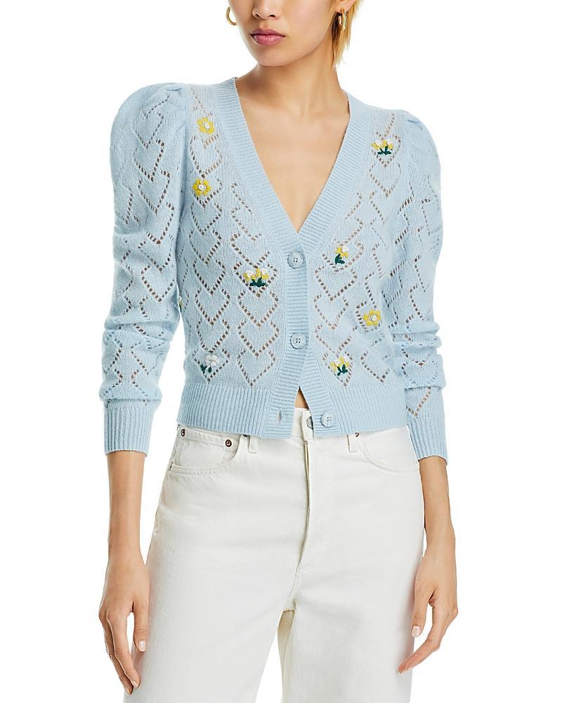 Aqua Cashmere Embroidered Pointelle Cashmere Cardigan - 100% Exclusive - XL - XL - Female Product Image