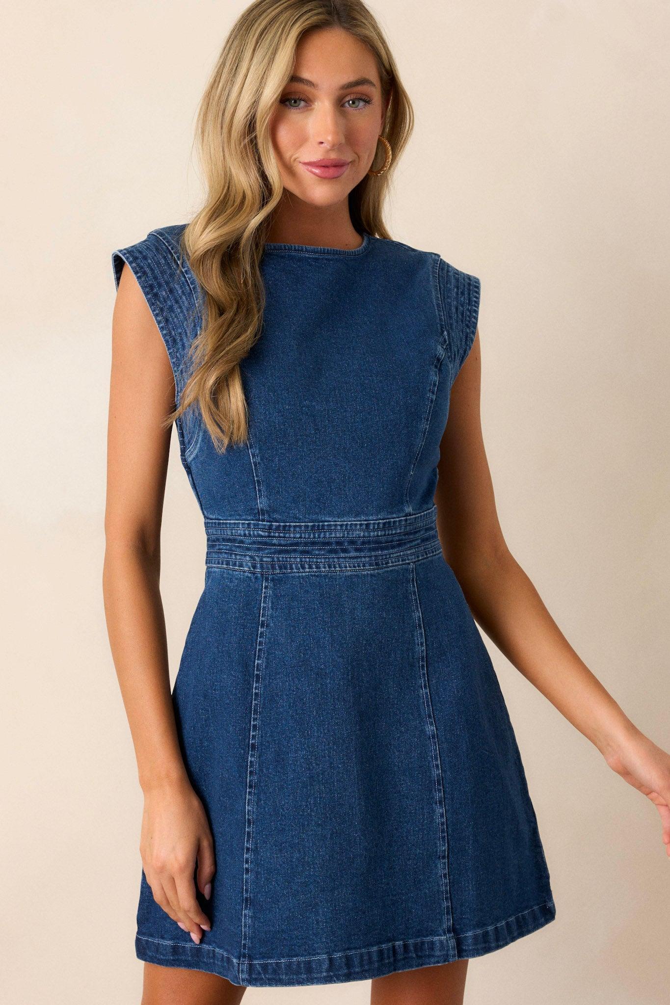 Threads Of Destiny Dark Wash Denim Mini Dress Product Image