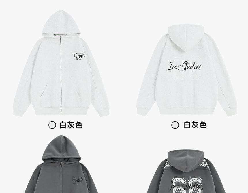 Couple Matching Lettering Zip-Up Hoodie Product Image