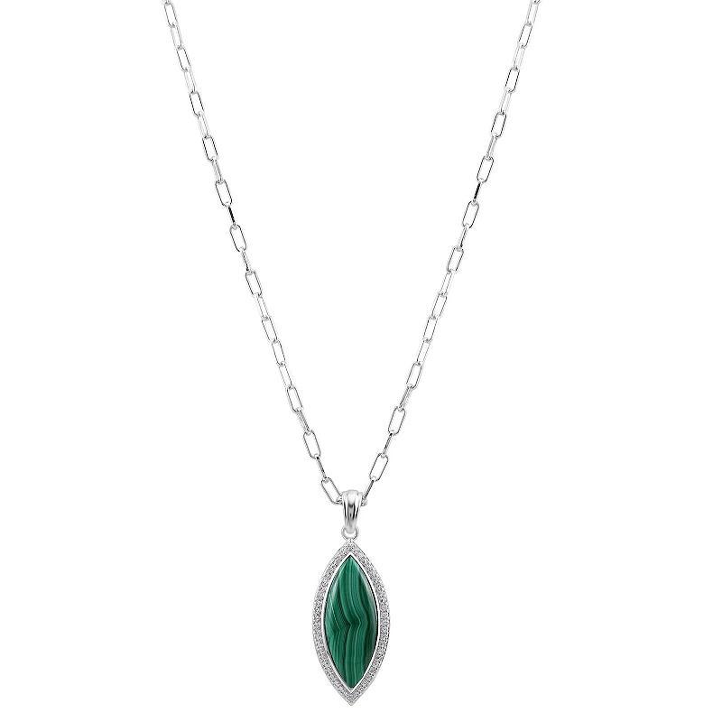 Gemistry Sterling Silver Gemstone Pendant Necklace, Womens Malachite Product Image