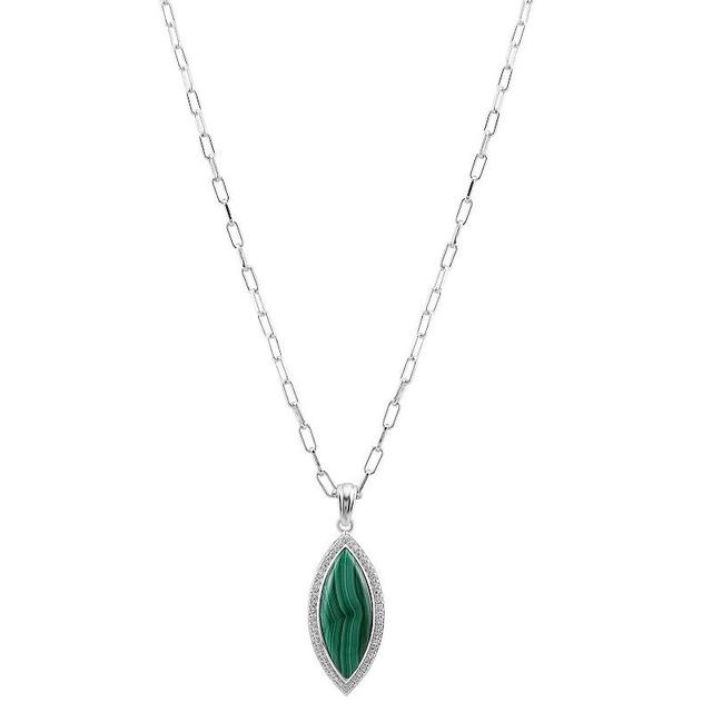 Gemistry Sterling Silver Gemstone Pendant Necklace, Womens Malachite Product Image