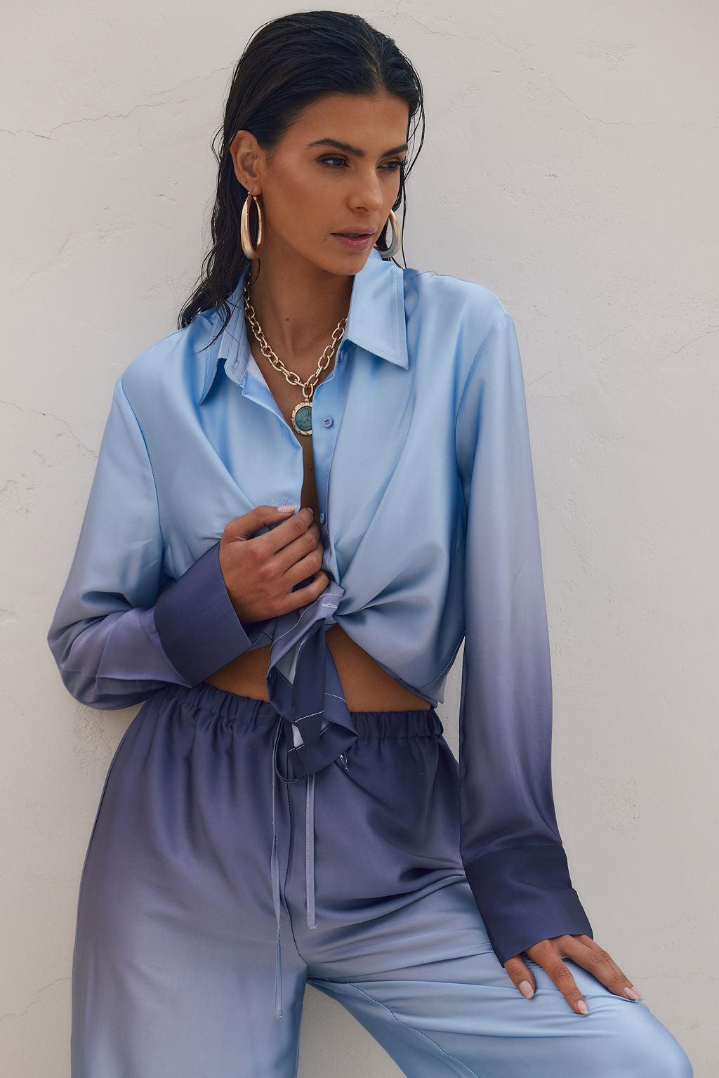 Blue Lagoon Ombre Button Down Shirt Product Image