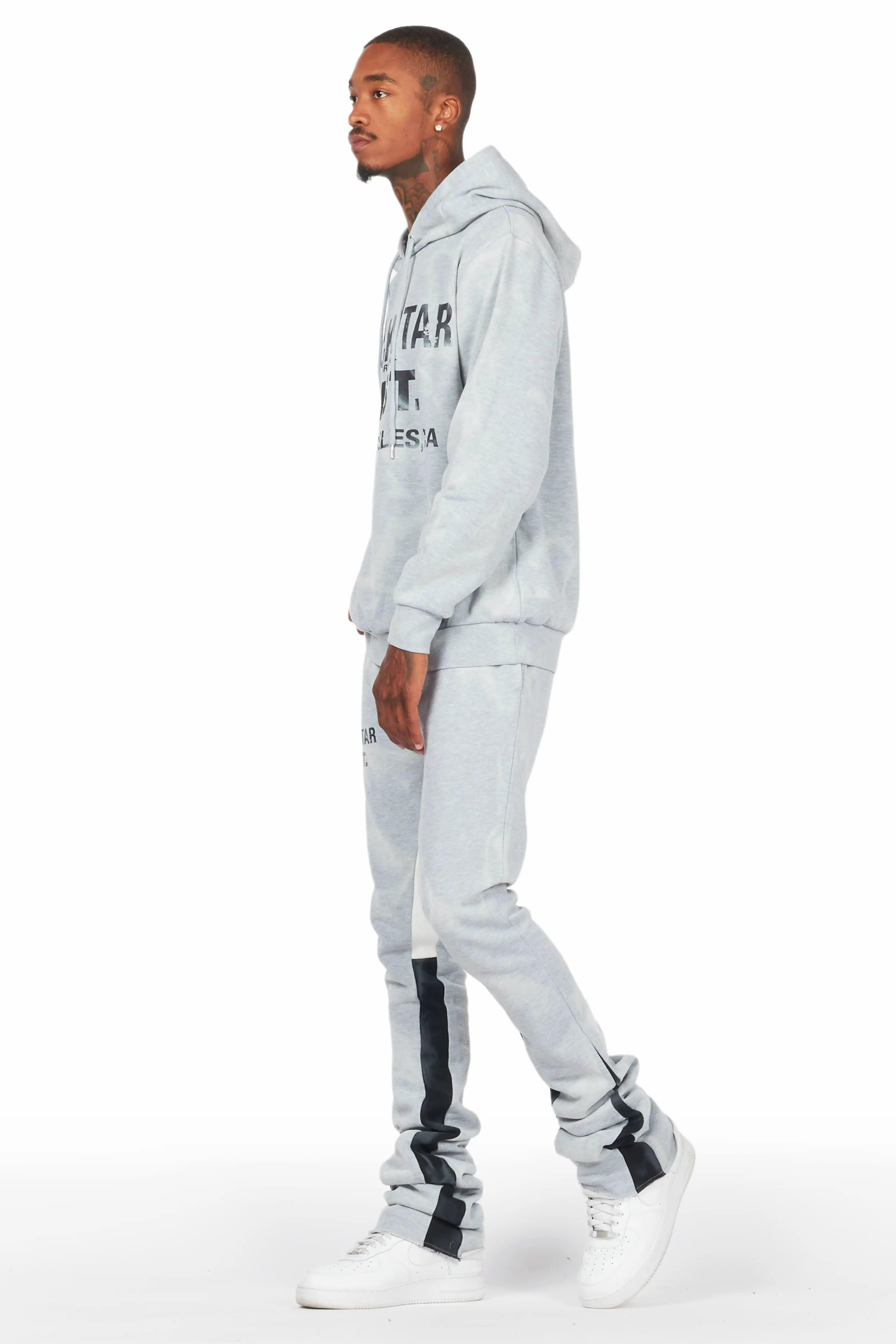 Nelly Heather Grey Hoodie/Super Stacked Flare Pant Set Male Product Image