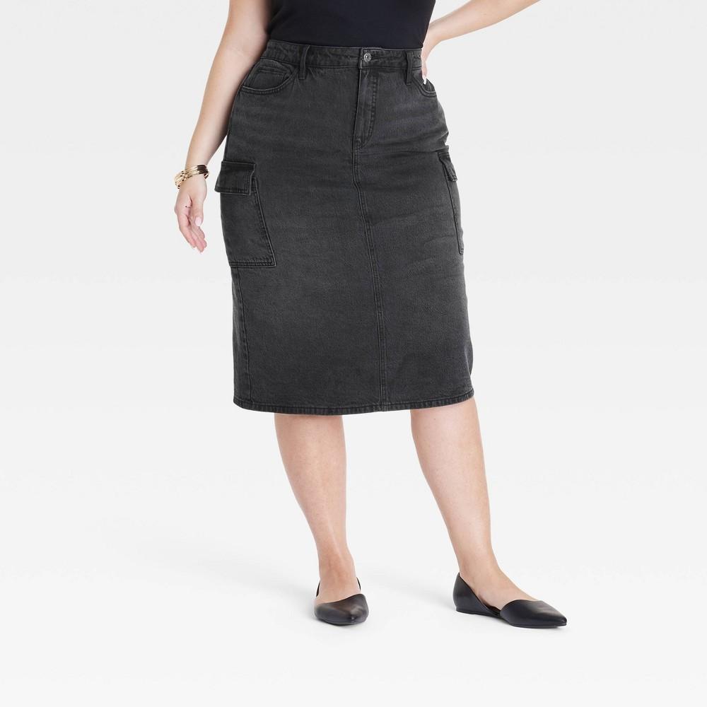 Womens Midi Denim Skirt - Ava & Viv Black 24 Product Image