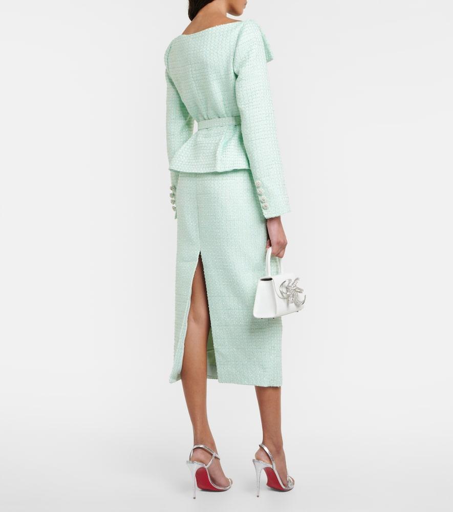 Double-breasted Tweed Midi Dress In Green Product Image