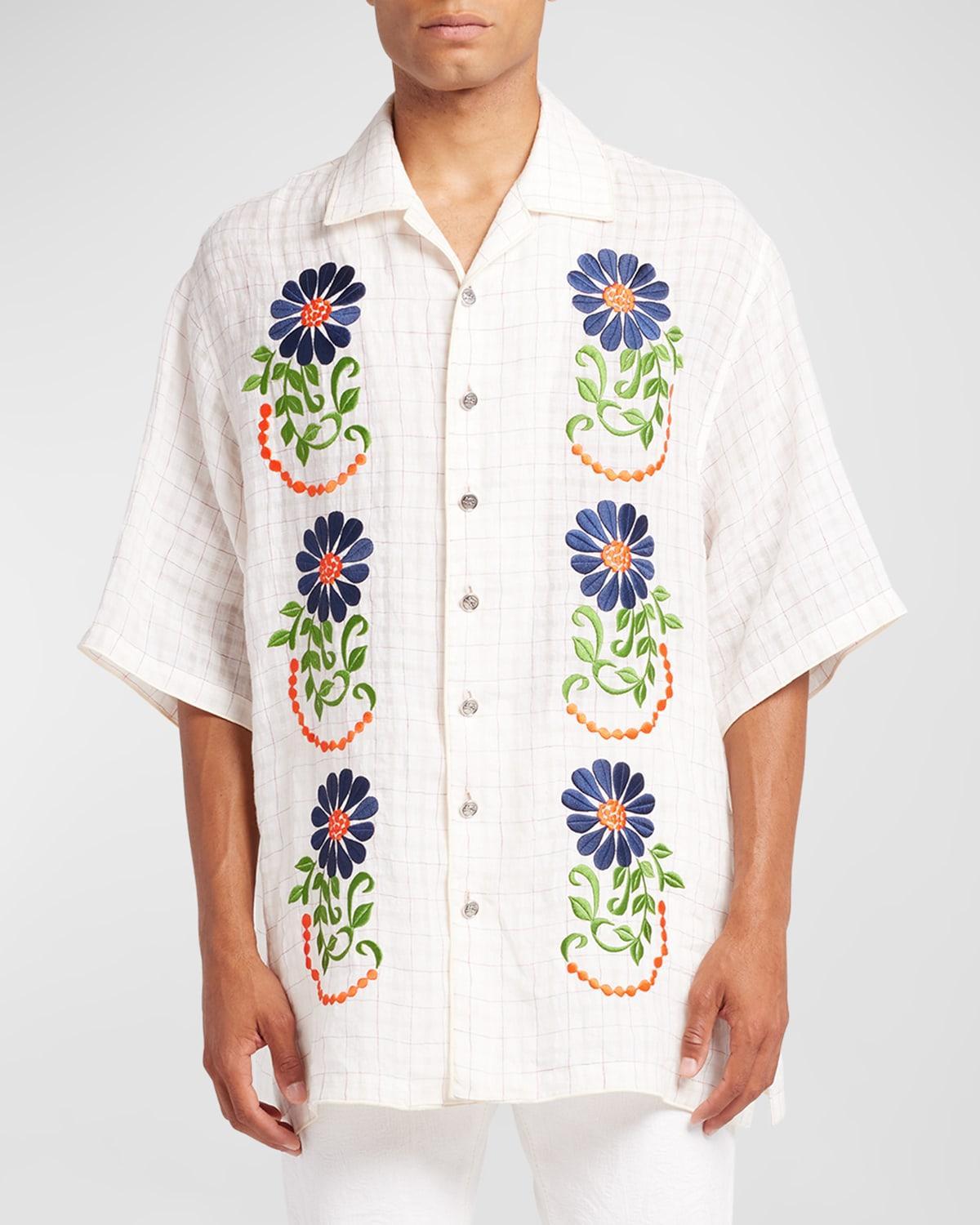 Mens Floral Embroidered Check Camp Shirt Product Image