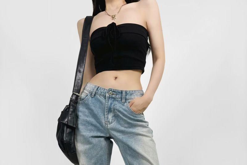 Low Waist Washed Bootcut Jeans Product Image