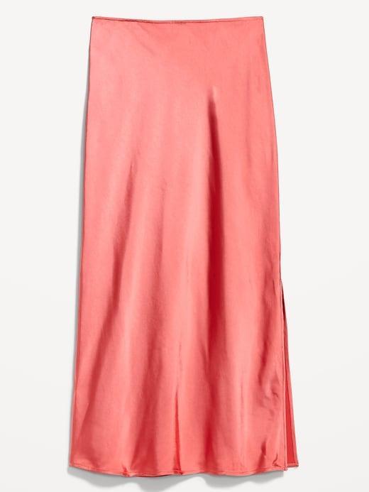 High-Waisted Satin Midi Slip Skirt Product Image