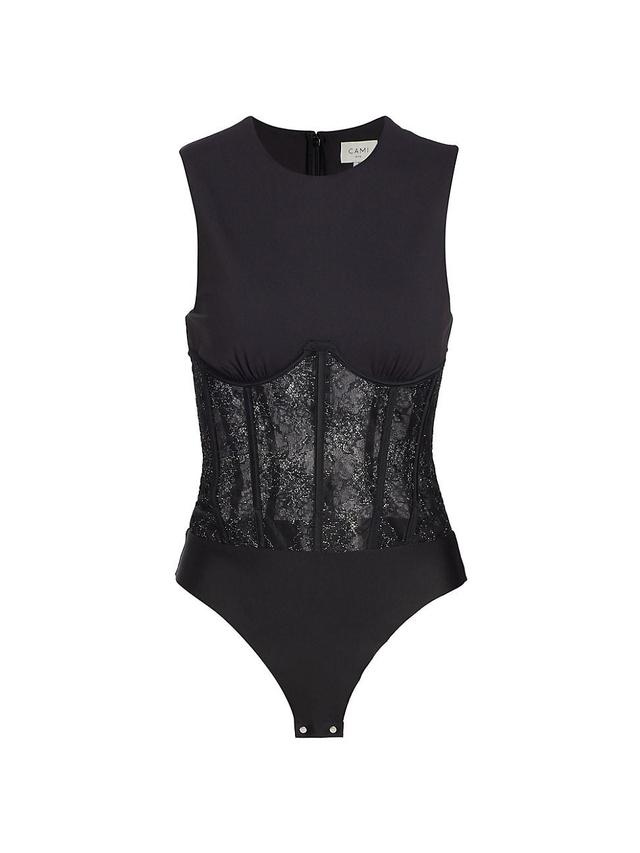 Womens Yazia Semi-Sheer Lace-Trim Bodysuit Product Image