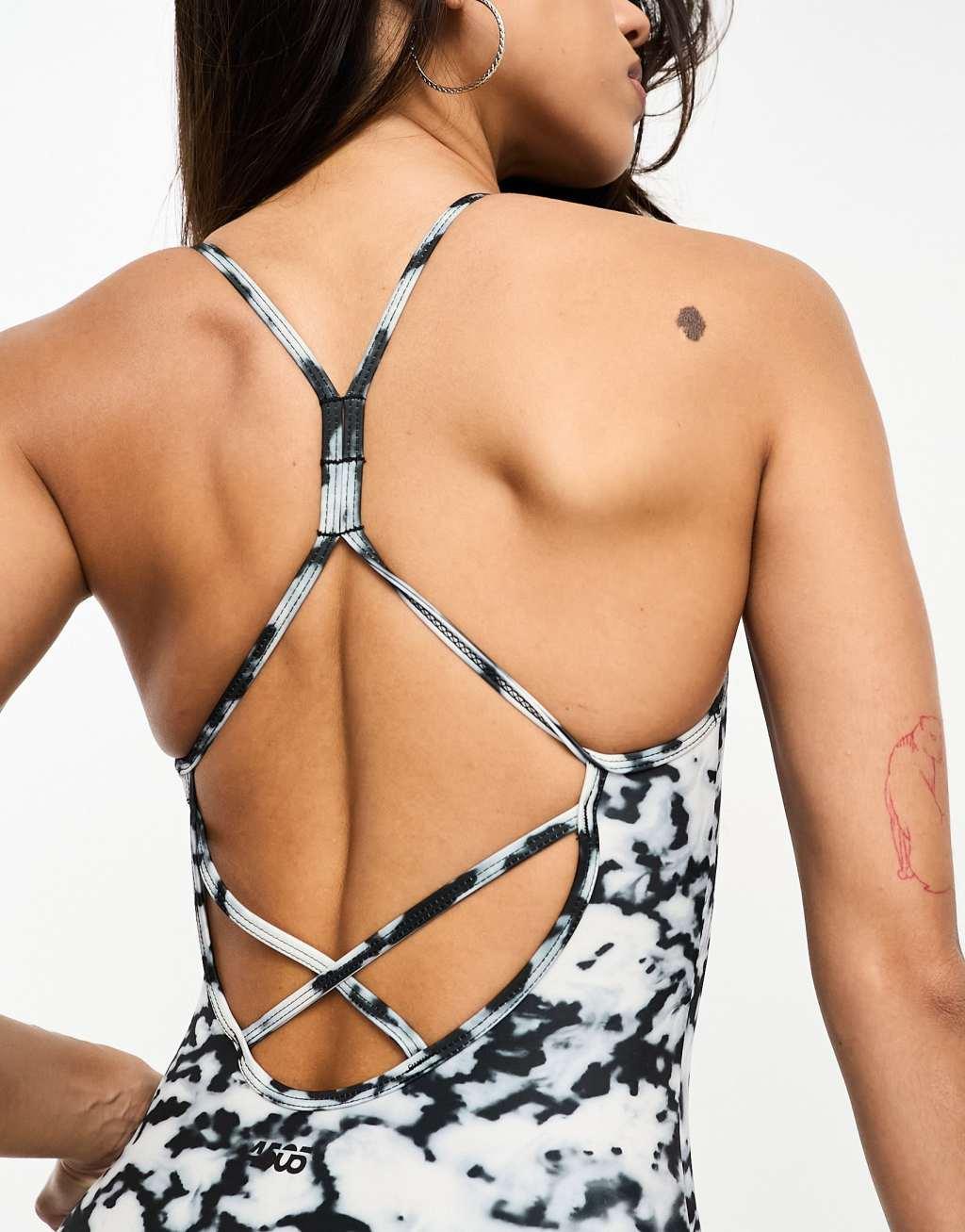 ASOS 4505 active swimsuit with strappy back in inky mono print Product Image