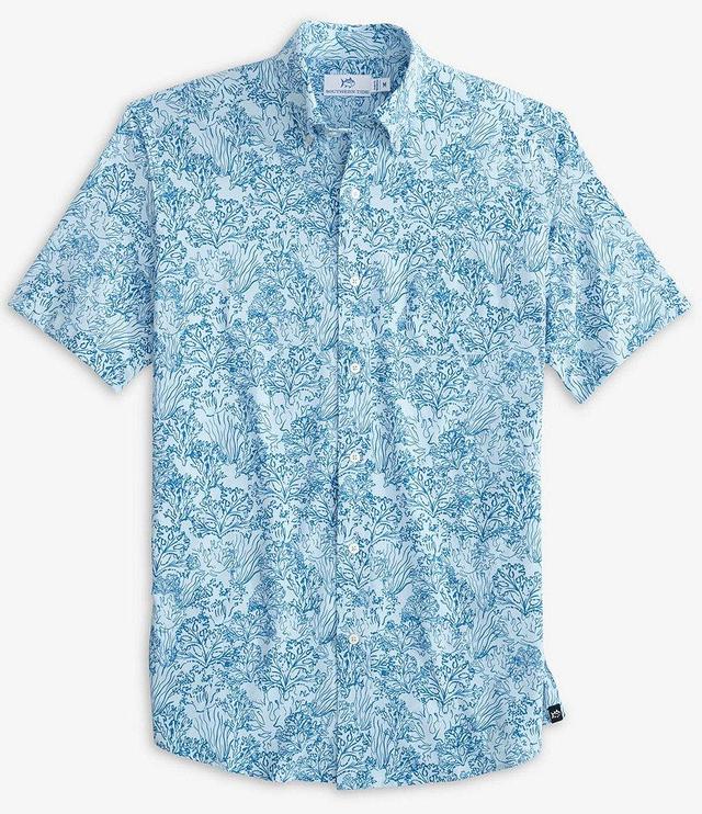 Southern Tide Performance Stretch Intercoastal Floral Coral Short Sleeve Woven Shirt Product Image