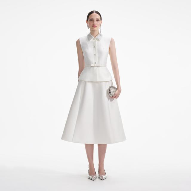 Cream Taffeta Diamante Midi Dress Product Image