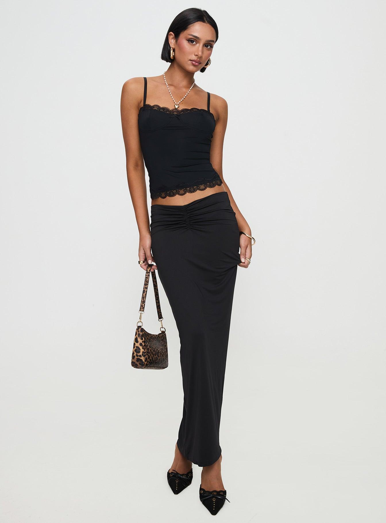 Kalyn Ruched Front Maxi Skirt Black Product Image